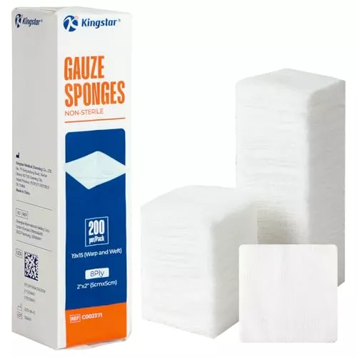 200 Pack 2x2 Inch Gauze Sponges 8-Ply, 100% Cotton Woven Gauze Pads for Wound Care, Highly Absorbent Bulk Hospital-Grade First Aid & Surgical Dressing