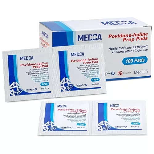 (Box of 100 Count) Prep Solution Pads, 10% Swabs for Individual Disinfecting Wipes, Disposable Cotton Antiseptic Surgical Pad for Wound Care, and First Aid (Packing May Vary)