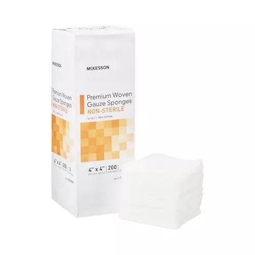 McKesson Premium Woven Gauze Sponges, Non-Sterile, 16-Ply, 100% Cotton, 4 in x 4 in, 200 per Pack, 1 Pack